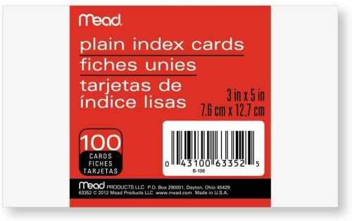 04310063352 Index Cards Plain Mead 3x5