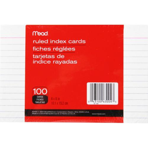 04310063662 Index Cards Ruled Mead 4x6*