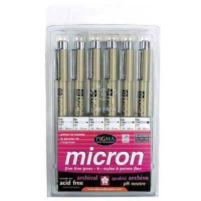 05348230062 Sakura Pigma Micron Pen Set 6 Black Assorted Sizes*